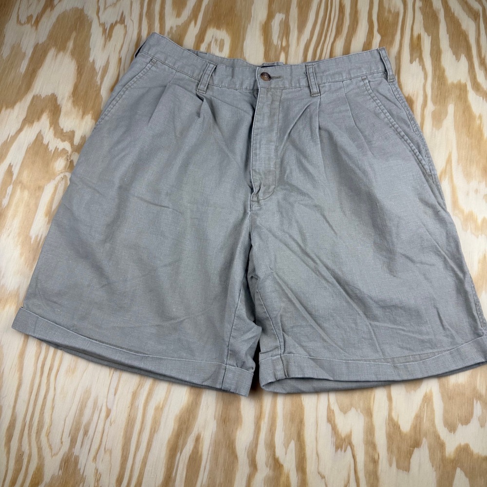 Cambridge Classics Mens 32 Tan Linen Blend Pleated Cuffed Shorts old money
